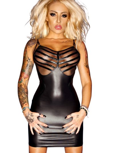 schwarzes Wetlook-Kleid F078 von Noir Handmade