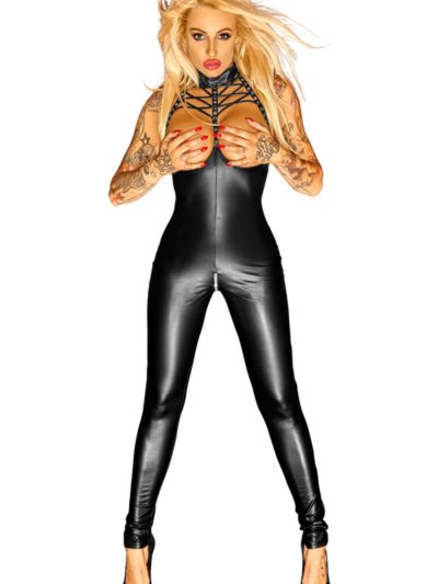 schwarzes Wetlook Catsuit F125 von Noir Handmade Diva Collection