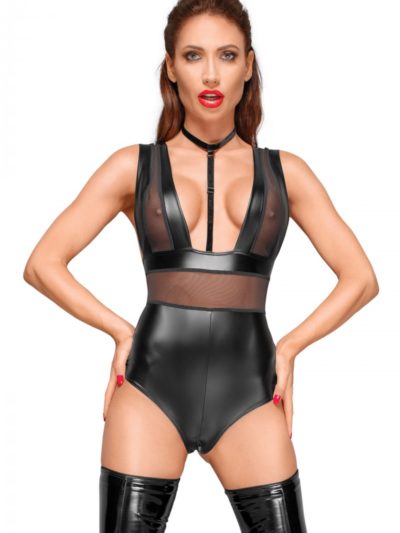 Powerwetlook Body mit Tülleinsätzen und Choker aus zartem Samt F183 von Noir Handmade Decadence Collection