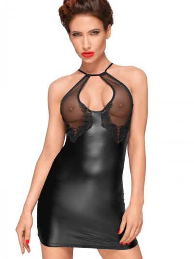 Powerwetlook Kleid mit dekorativer Stickerei unter der Brust F185 von Noir Handmade Decadence Collection