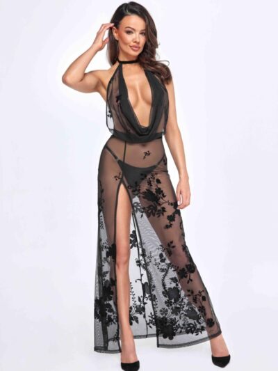 F312 langes Kleid aus Netzmaterial von Noir Handmade